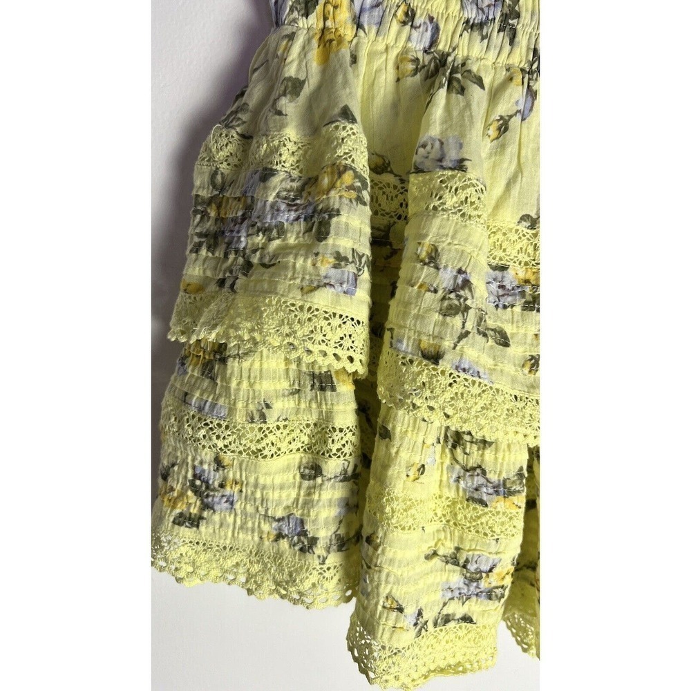 AERIE‎ FLORLA RUFFLE yellow shirt lace and floral Sz M - Picture 4 of 8